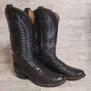 Vintage Tony Lama Western Exotic Black Snakeskin Leather Cowboy Boots Men's 9 D